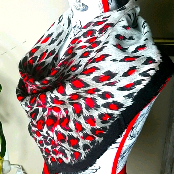 None Accessories - Fashion Scarf, Red, Gray and Black scarf, sqare.